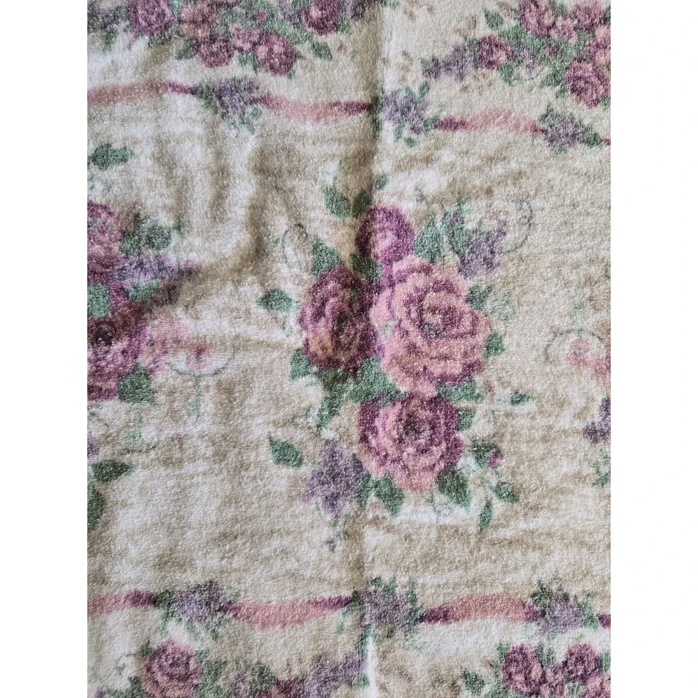Vintage The Art Of Glenda Turley Bath Towel Pink Purple Roses Cottagecore